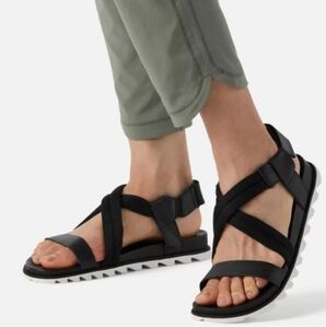 SOREL Flat Women's ROAMING DECON BLACK LEATHER PUFF SANDALS 7